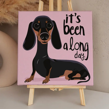 Illustration of a dachshund with text saying it's been a long day