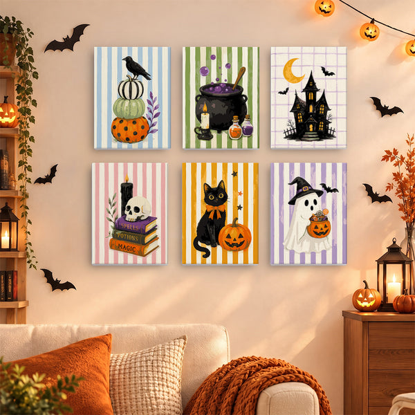 Striped Spooks paint by numbers set of 6 on a wall