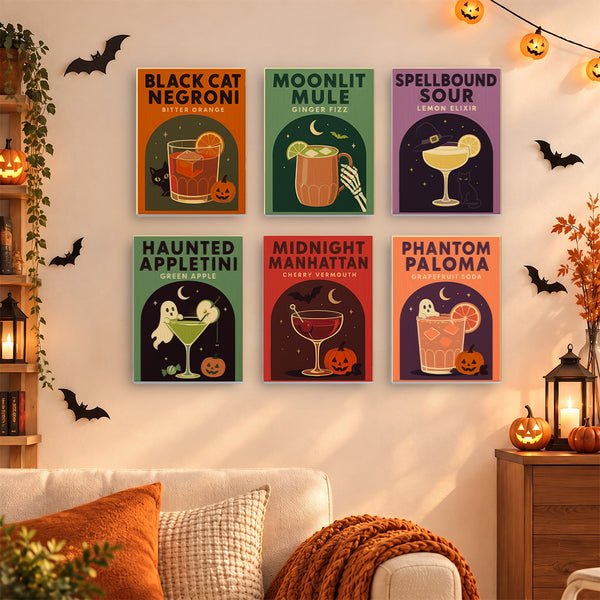 Haunted Happy Hour paint by numbers set of 6 on a wall