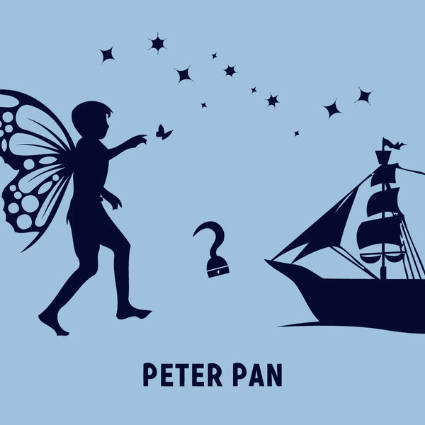 Silhouette of fairy-winged boy pirate ship and hook painting