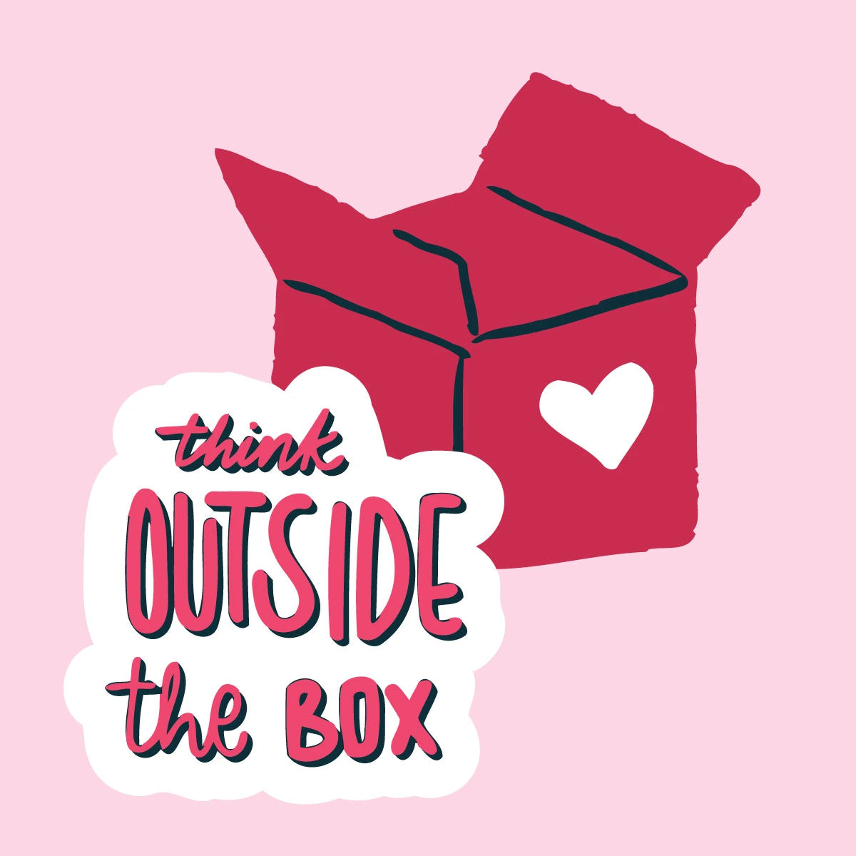 Inspirational artwork with an open box and "Think Outside the Box" text