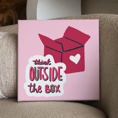 Inspirational artwork with an open box and "Think Outside the Box" text