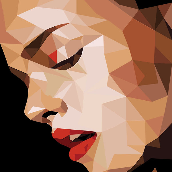 Abstract low-poly portrait of a woman with red lips