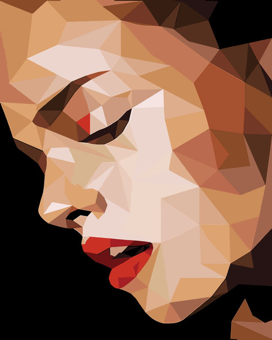 Abstract low-poly portrait of a woman with red lips