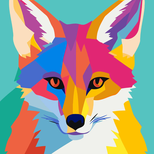 Colorful pop art painting of a fox with vibrant hues