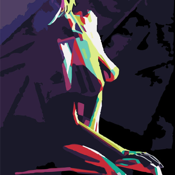 Abstract colorful painting of a female with a dark background