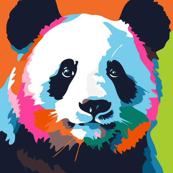 Colorful pop art painting of a panda with vibrant background