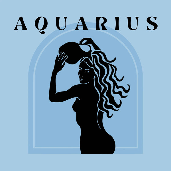 Elegant painting of Aquarius zodiac sign featuring a water-bearing woman