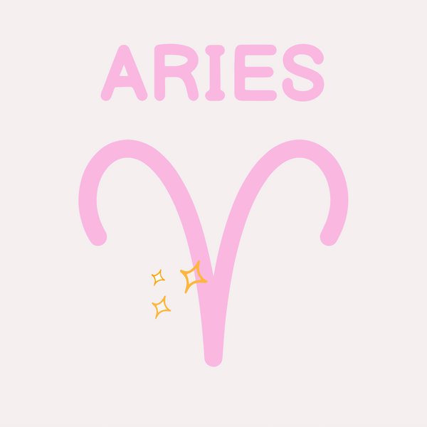 Minimalist Aries zodiac painting with pink ram symbol and sparkles