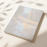 Autumn River Glow pre-printed numbered canvas showing autumn forest stream scene