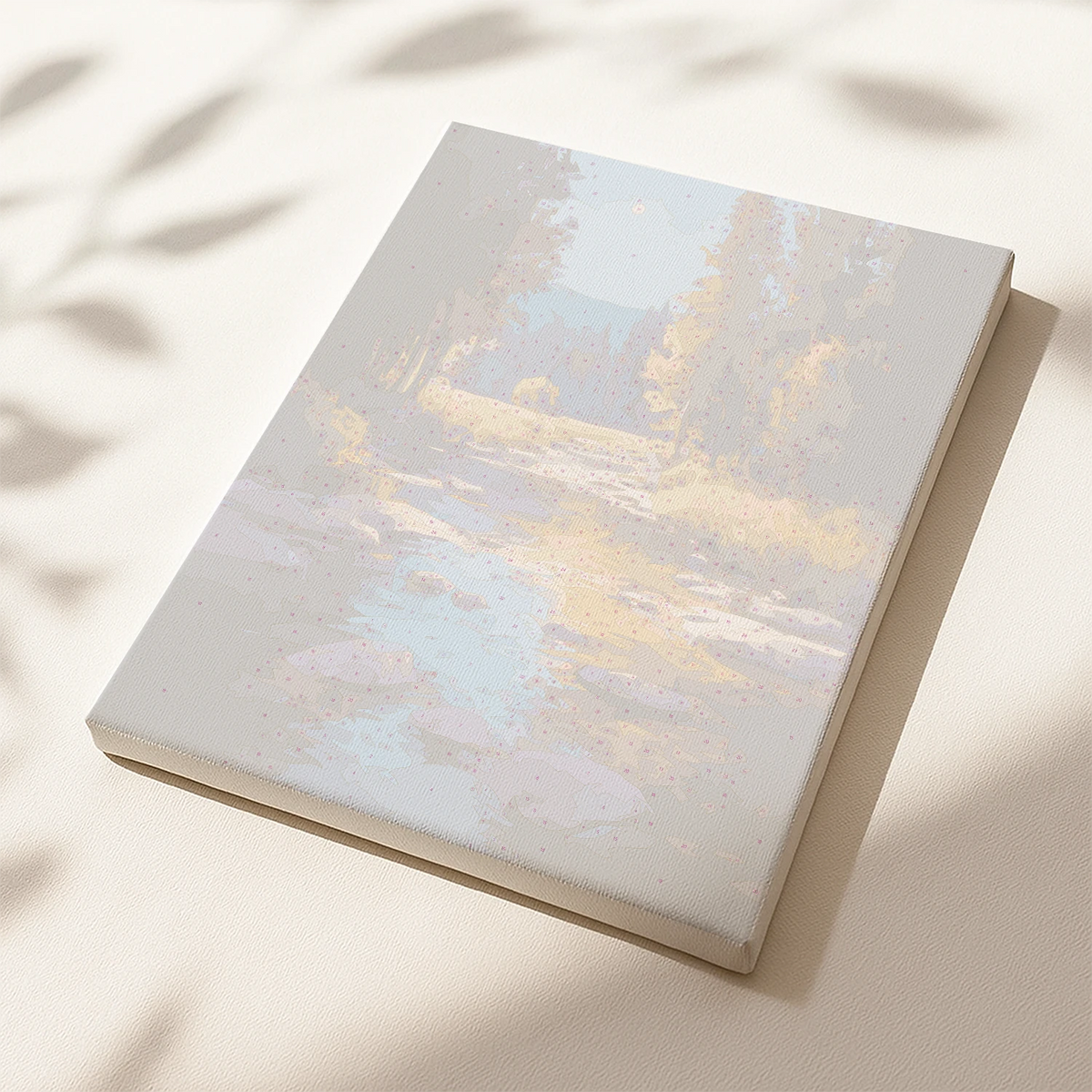Autumn River Glow pre-printed numbered canvas showing autumn forest stream scene