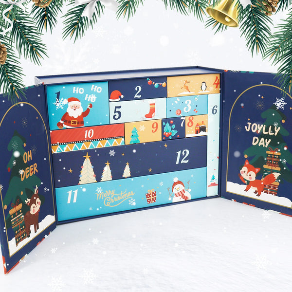 ArtSpark Christmas Advent Calendar with fully opened doors and visible numbered surprise boxes.