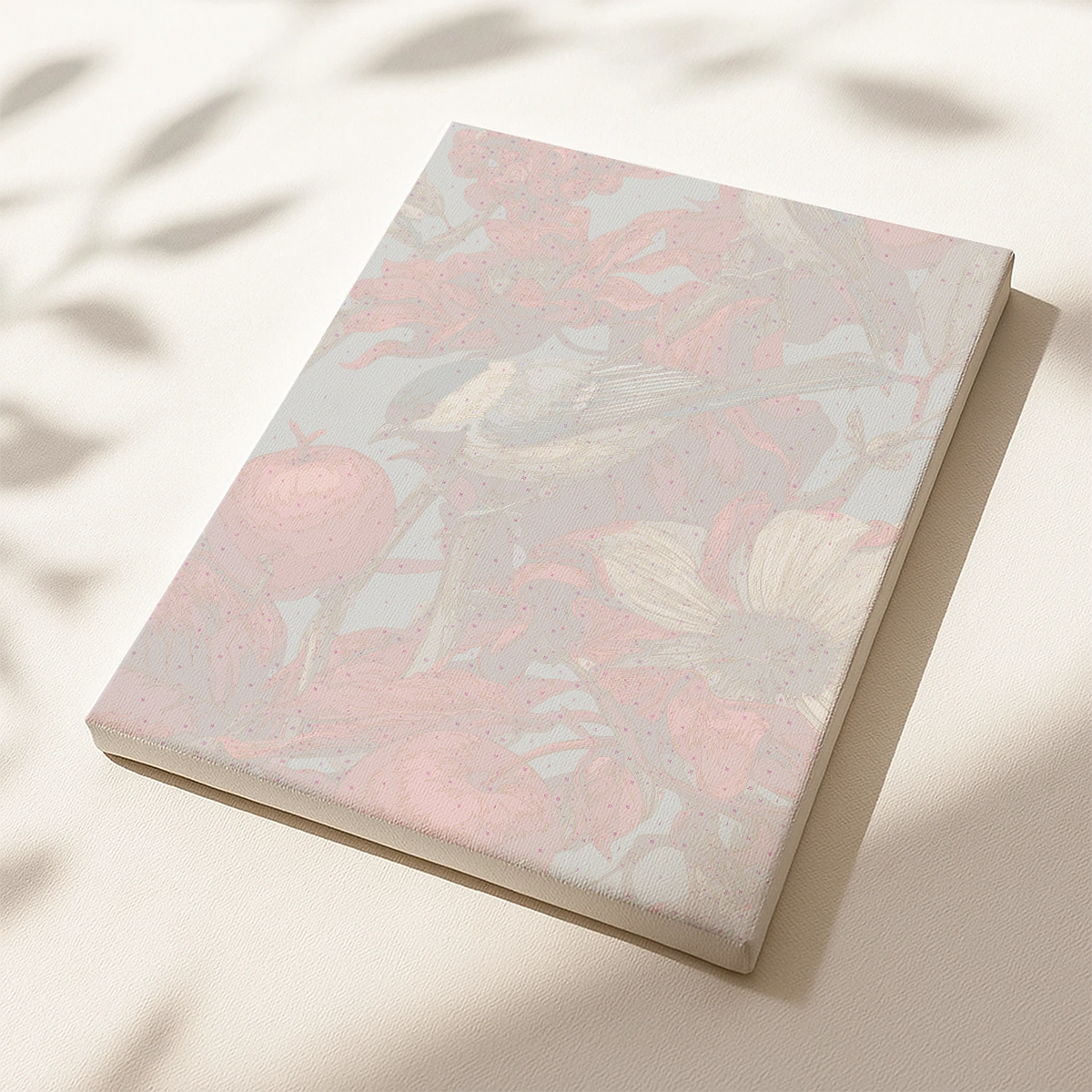 Pre-printed numbered canvas showing botanical bird and floral scene for painting