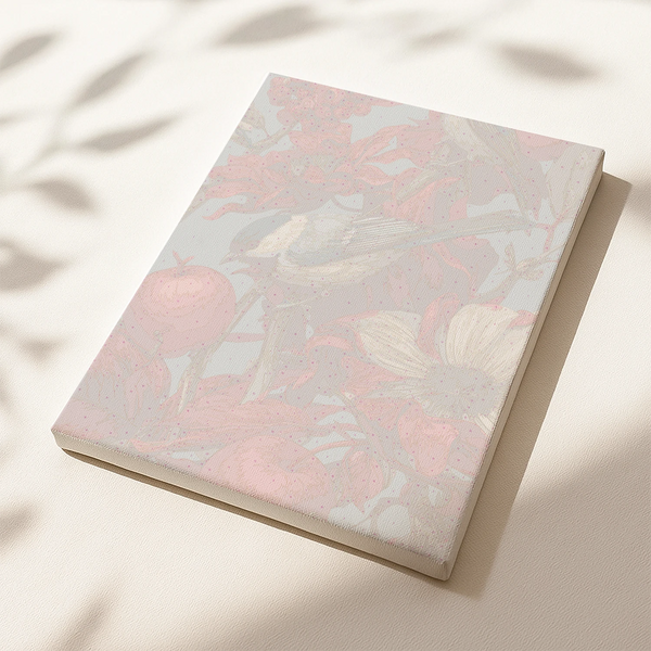 Pre-printed numbered canvas showing botanical bird and floral scene for painting