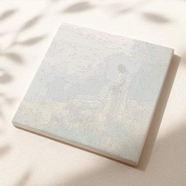 Numbered canvas preview for Gentle Keeper paint by numbers showing Jesus and grazing sheep outlines