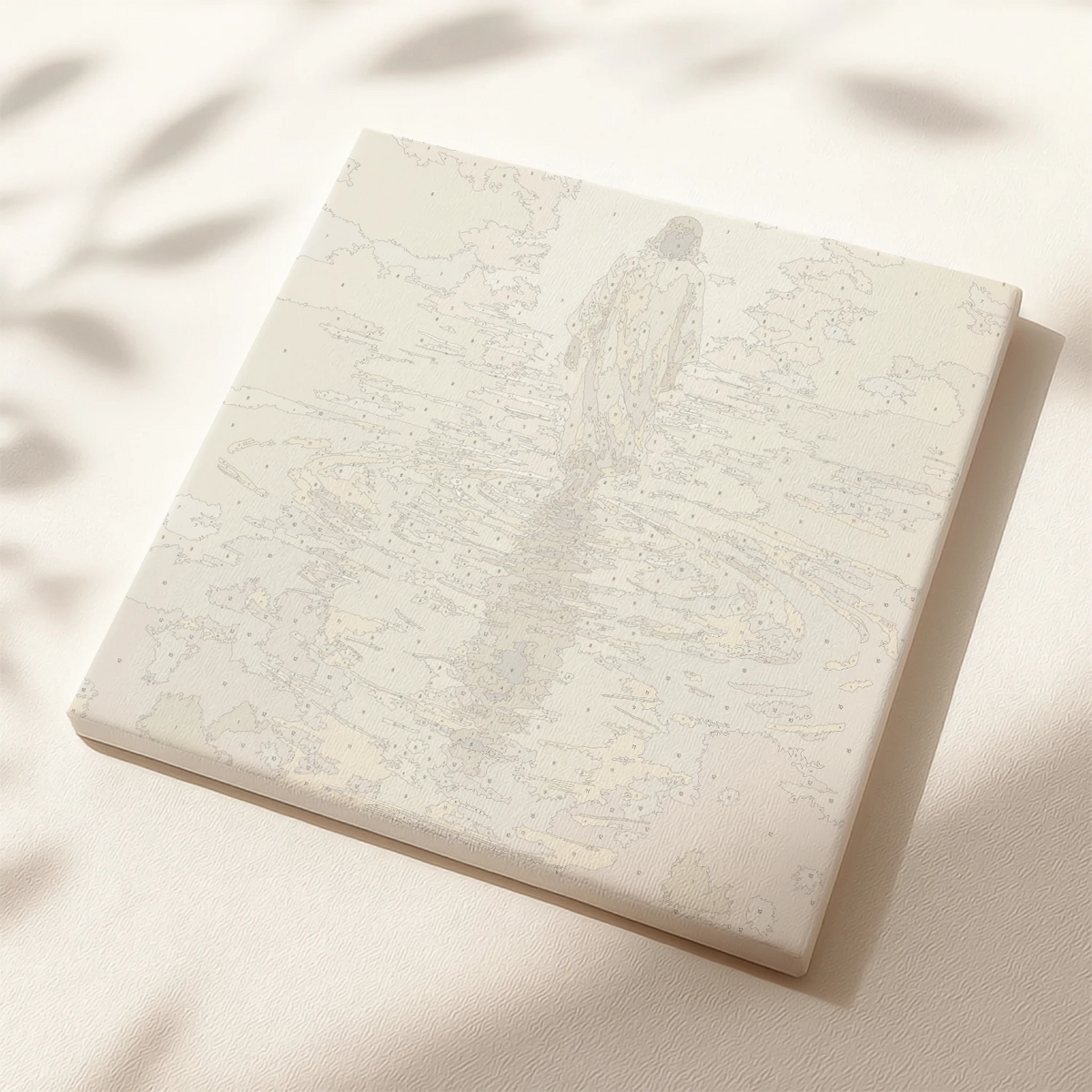 Numbered canvas preview for Golden Steps paint by numbers with Jesus and water reflections