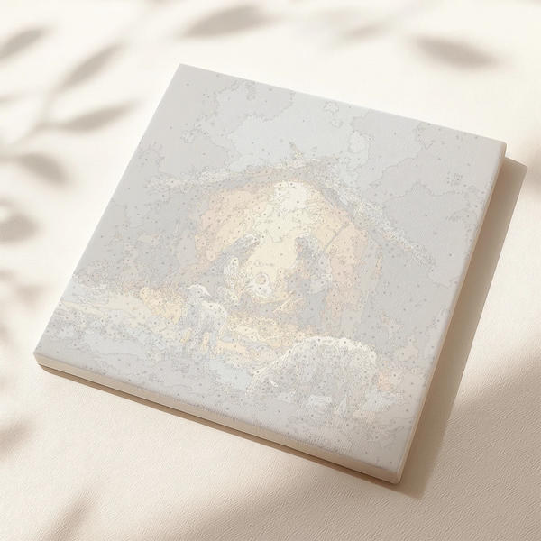 Numbered canvas preview for Holy Snowfall paint by numbers showing Nativity and winter outlines