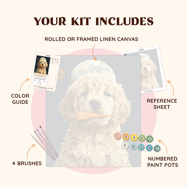 Moonlit Mischief kit includes linen canvas, paint pots, brushes and reference sheet