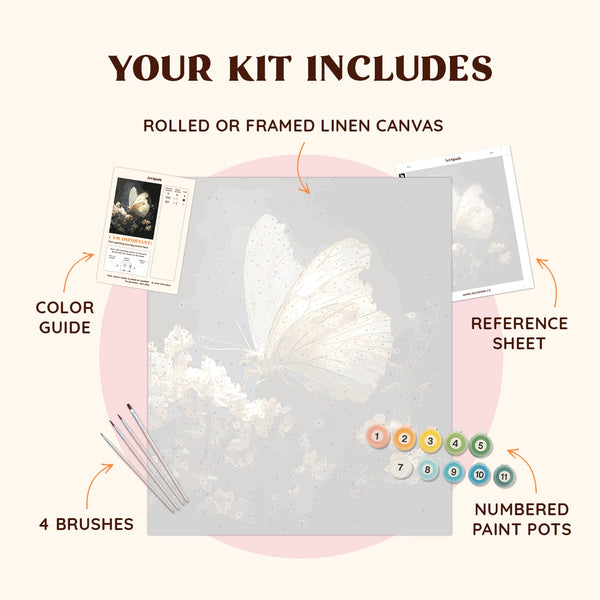 Moonlit Wings paint by numbers kit including canvas, brushes and reference sheet