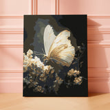 Moonlit Wings butterfly paint by numbers kit with pale butterfly on dark floral background