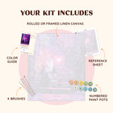 Pink Heart paint by numbers kit including numbered canvas, paint pots, brushes, and reference sheet
