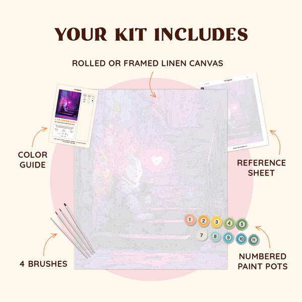 Pink Heart paint by numbers kit including numbered canvas, paint pots, brushes, and reference sheet
