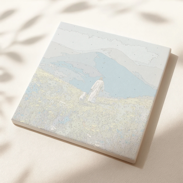 Numbered canvas preview for Quiet Fields paint by numbers showing Jesus and meadow outlines