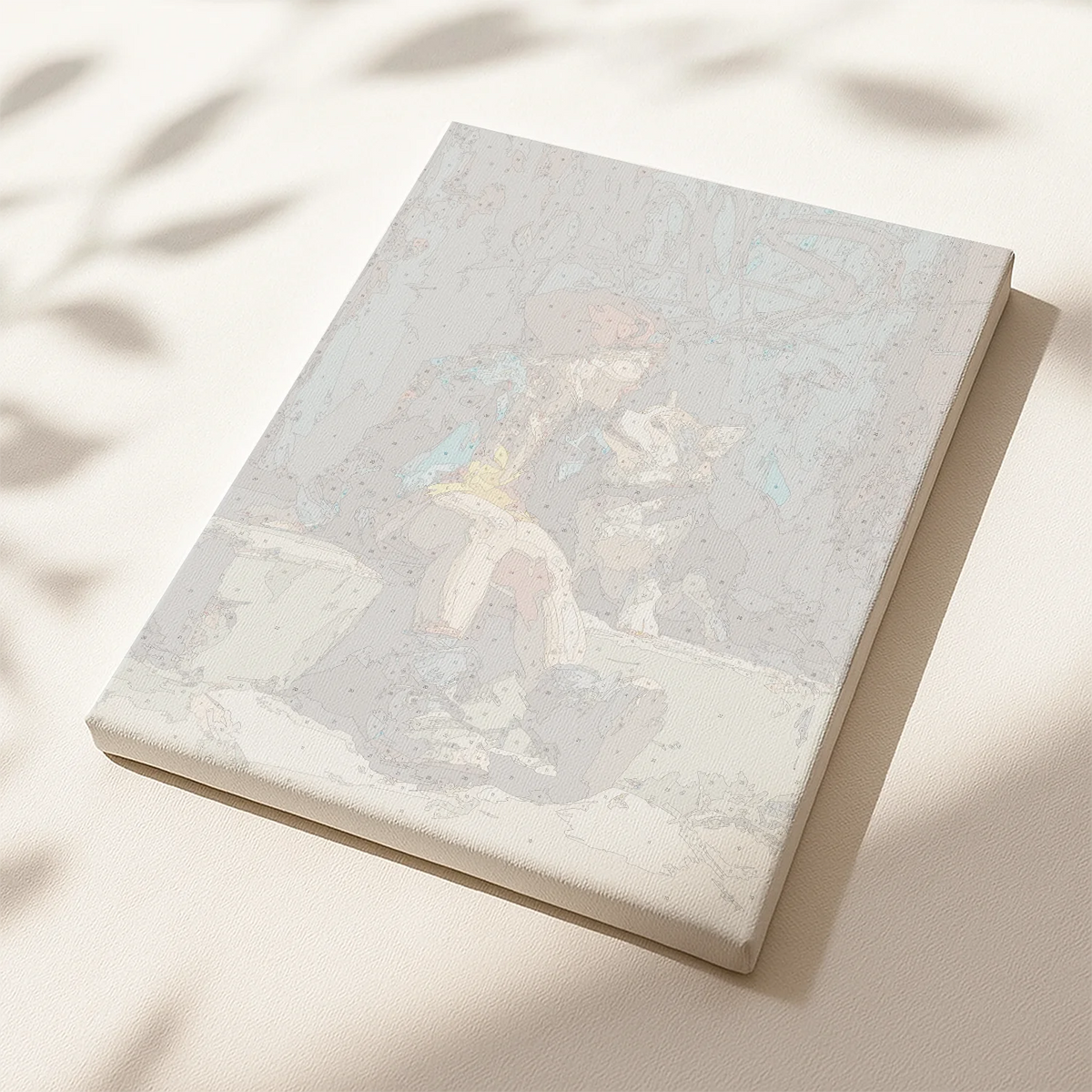 Close-up of the Sidewalk Bond numbered linen canvas with visible outlines and texture for paint by numbers.