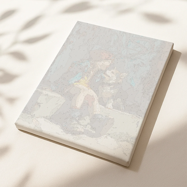 Close-up of the Sidewalk Bond numbered linen canvas with visible outlines and texture for paint by numbers.