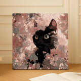 Finished Soft Bloom Kitty paint by numbers artwork showing a black cat surrounded by pink blossoms