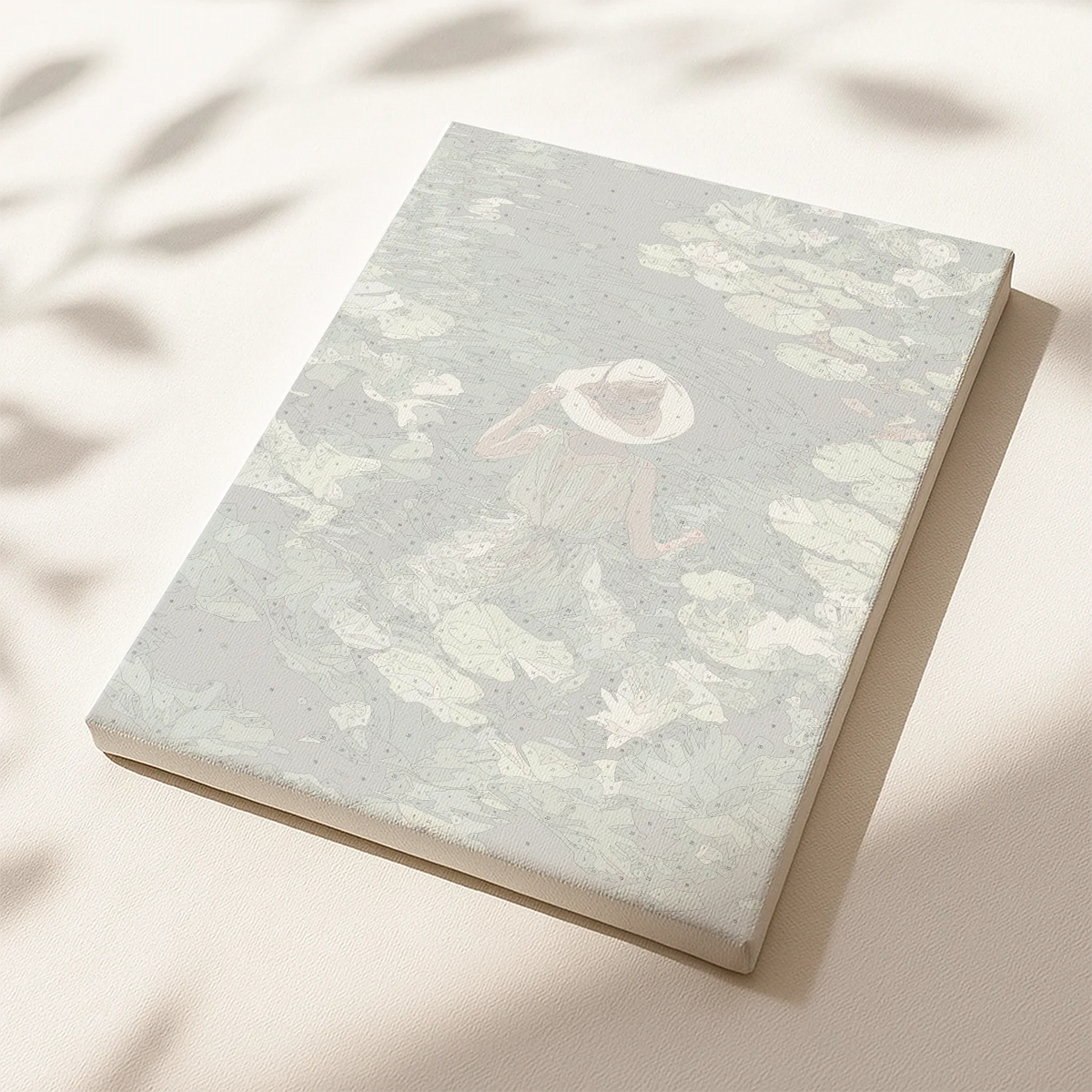 Unpainted paint by numbers canvas with detailed outlines and numbered sections inspired by water lilies and still water