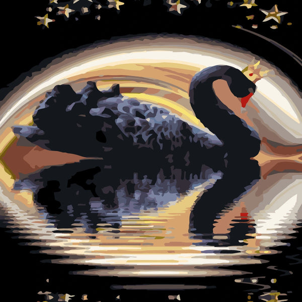 Majestic black swan with a crown reflecting on water