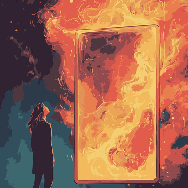 Blazing Portal Paint by Numbers Kit featuring a fiery portal emitting vivid flames against a dark, contrasting background.