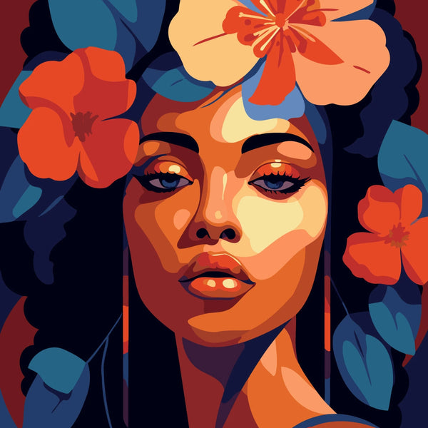 Vibrant portrait of a woman with flowers in her hair