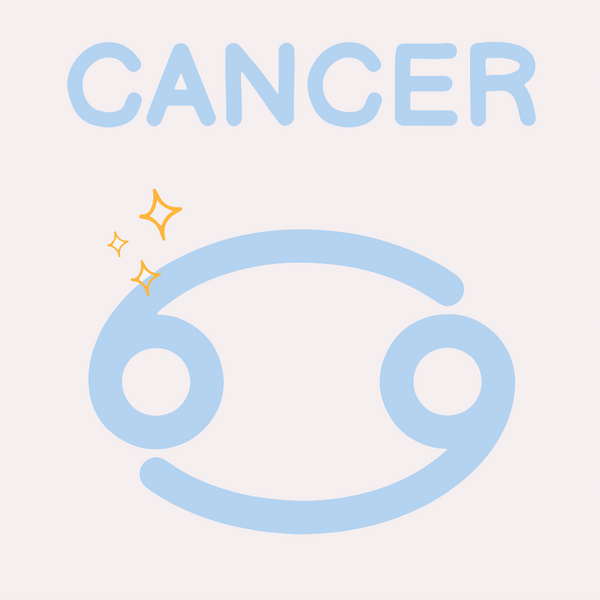 Minimalist Cancer zodiac sign painting with blue symbol and sparkles