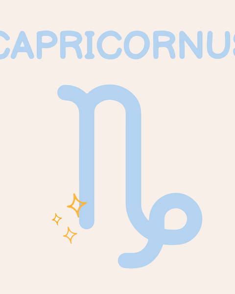 Minimalist Capricorn zodiac symbol painting with soft blue typography