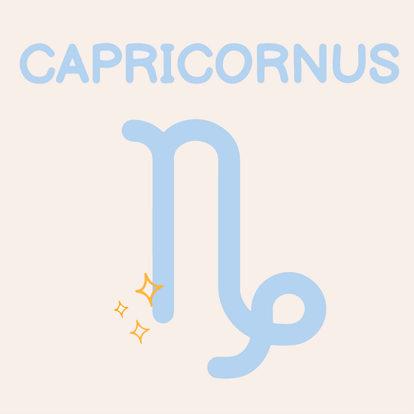 Minimalist Capricorn zodiac symbol painting with soft blue typography