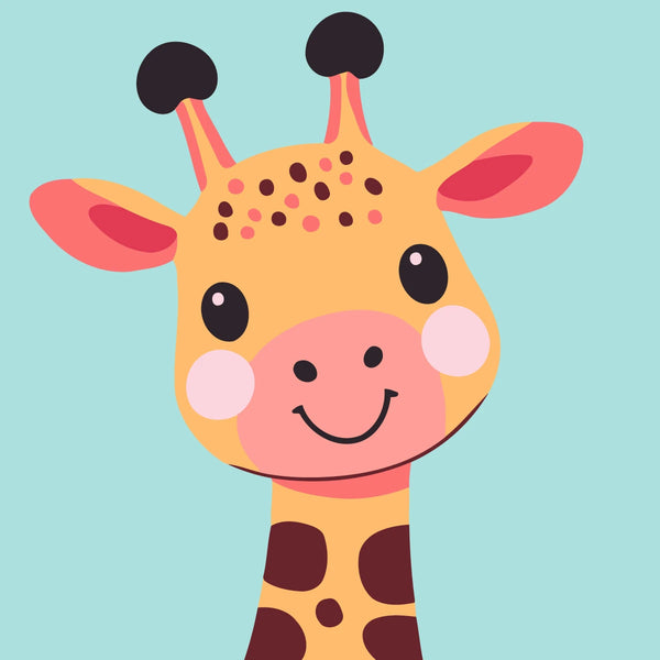 Cute cartoon giraffe with a happy face on pastel background