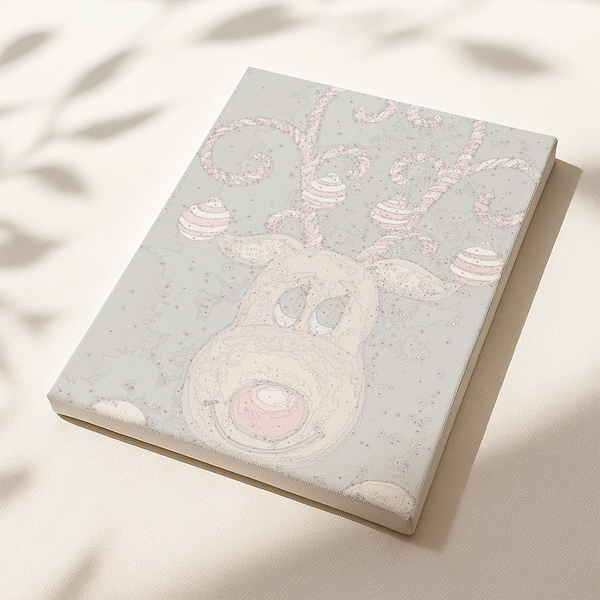 Christmas Dear paint by numbers canvas featuring a cute reindeer with candy cane antlers and ornaments.