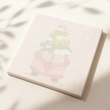 Christmas Van paint by numbers canvas showing a pink van carrying a snow-covered Christmas tree.