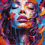Abstract portrait of a woman with vibrant dripping paint colors