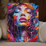 Abstract portrait of a woman with vibrant dripping paint colors