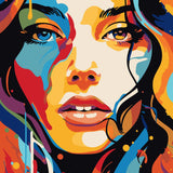 Vibrant abstract portrait of a woman with colorful expressive patterns