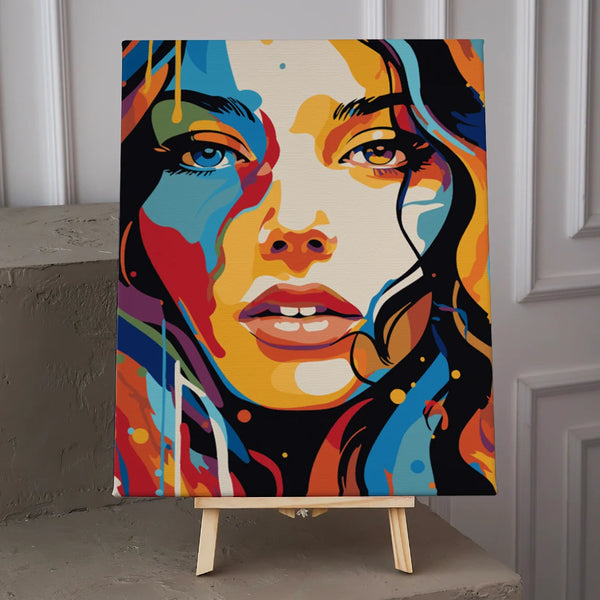 Vibrant abstract portrait of a woman with colorful expressive patterns