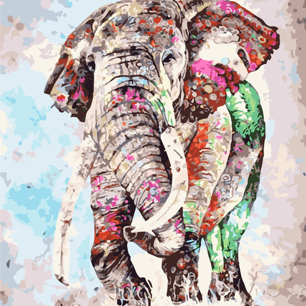 Vibrant abstract elephant painting with colorful artistic splashes