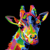 Colorful abstract giraffe painting with vibrant artistic splashes