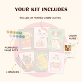 Artspark Cozy Meow paint by numbers kit with brushes, paints, and color guide — festive cat art project for Christmas lovers and cozy DIY decor fans.
