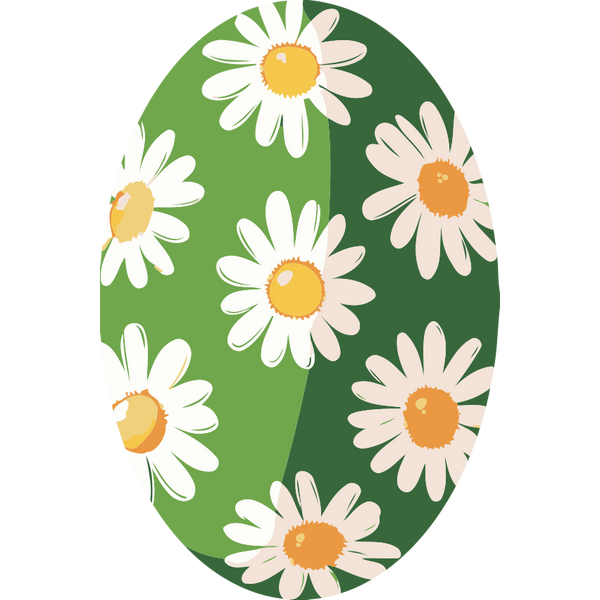 Daisy Egg Paint by Numbers Kit featuring white daisies over a bright green Easter egg-shaped background.