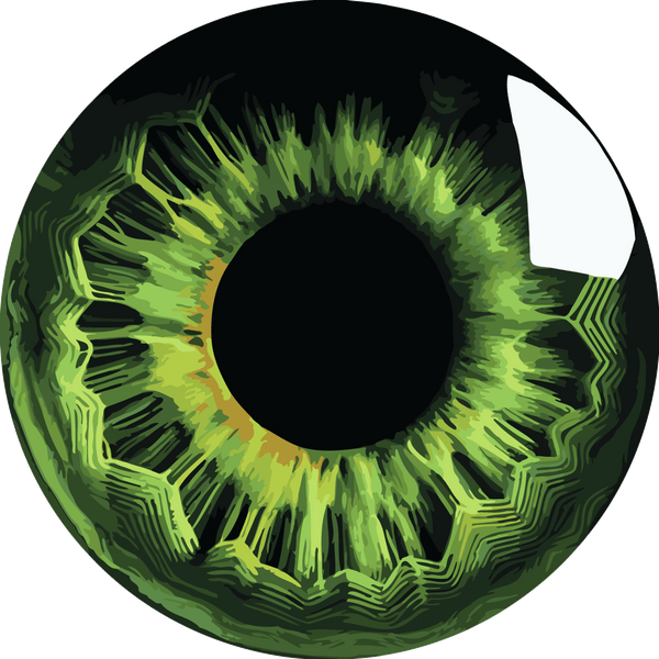 Close-up painting of a vibrant green human eye iris