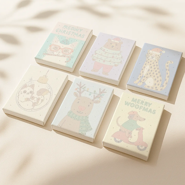Festive Friends paint by numbers set of 6 mini canvases by Artspark featuring adorable holiday animal designs ready to paint — perfect cute Christmas art for pet and craft lovers.